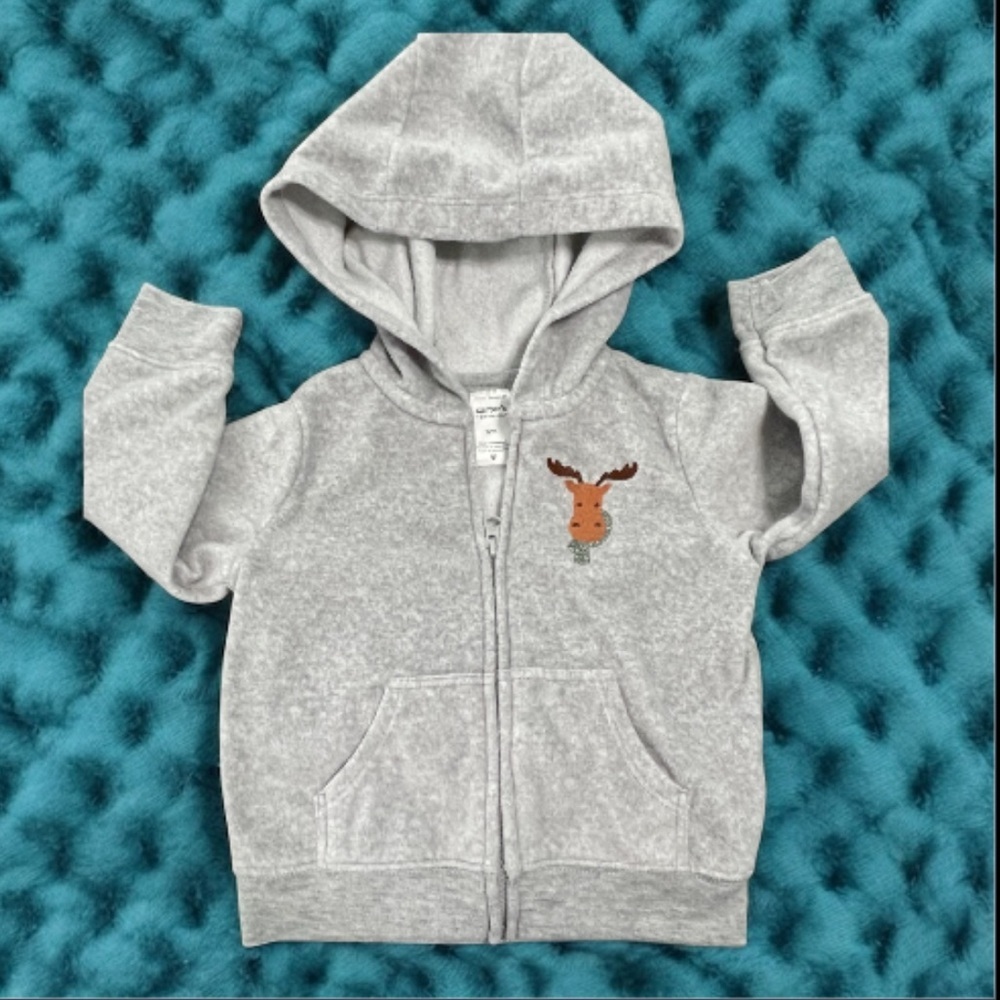 Carter's Light Gray Hoodie with Deer Design